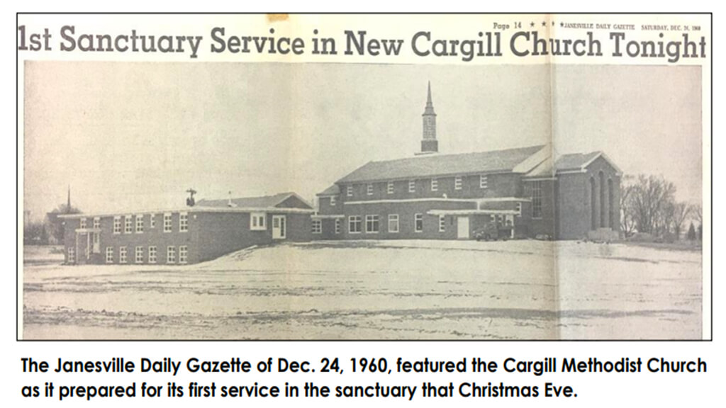 Clipping from 12/24/1960 Janesville Daily Gazette, announcing the first service in Cargill's new sanctuary
