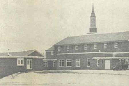 Black-and-white photo of Cargill United Methodist Church shortly after it was completed